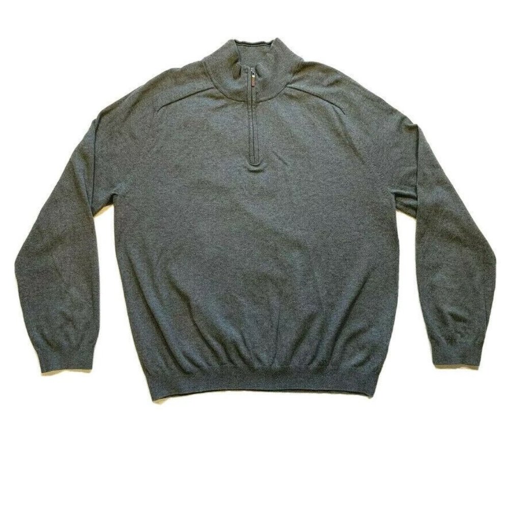 NEW Eddie Bauer Supima Pima Cotton Blend Sweater‎ 1/4 Zip Mock Neck Gray Tall XL